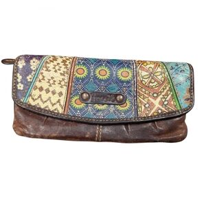 Vintage Fossil Colorful Patchwork Boho Wallet